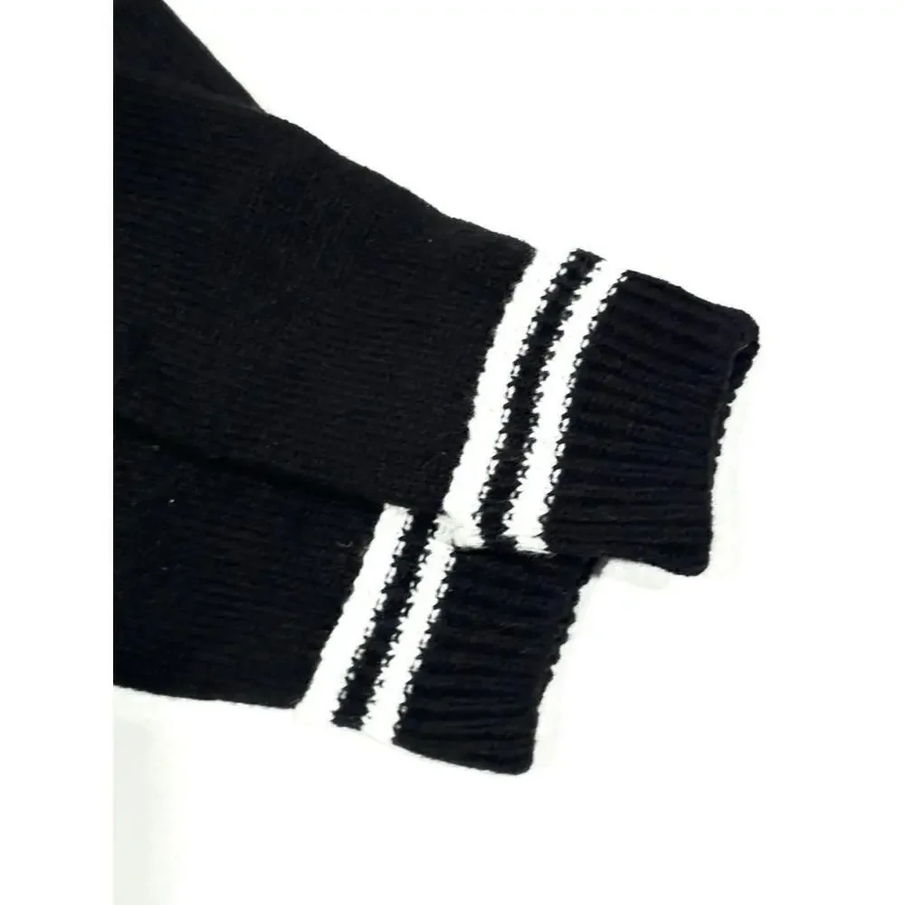 NEW Gertex Womens Knit Mittens Black and White Stipe Soft Lining Warm One Size